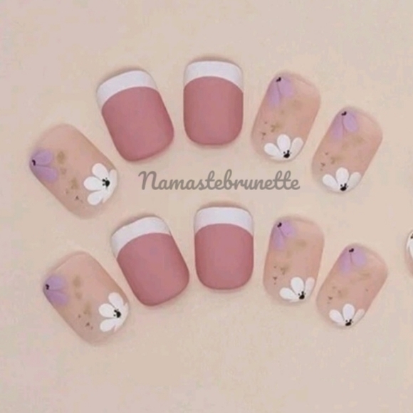 Floral Pink Matte Press On Nails - Picture 6 of 17